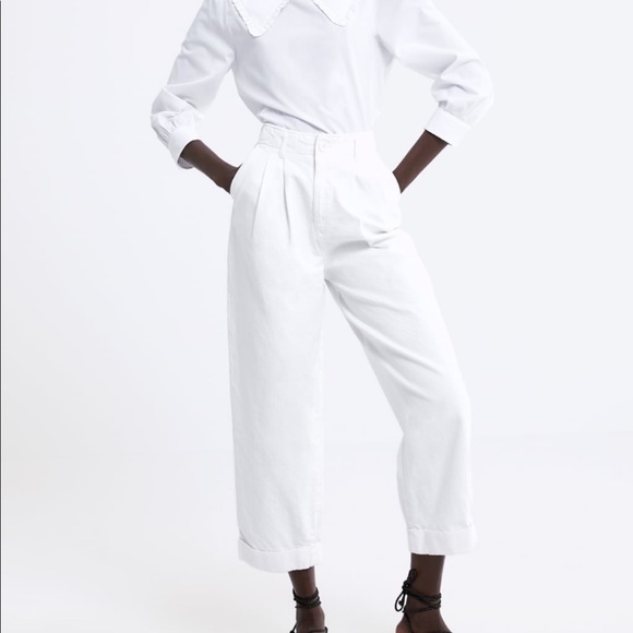 ZARA Premium White Slouch Pleated Denim Trousers 6 - Picture 2 of 7